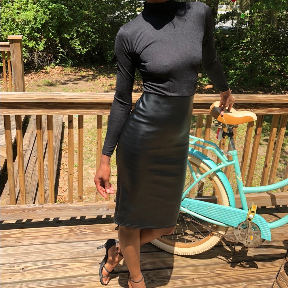 Leatherette Black Dress - Picture 6 of 6